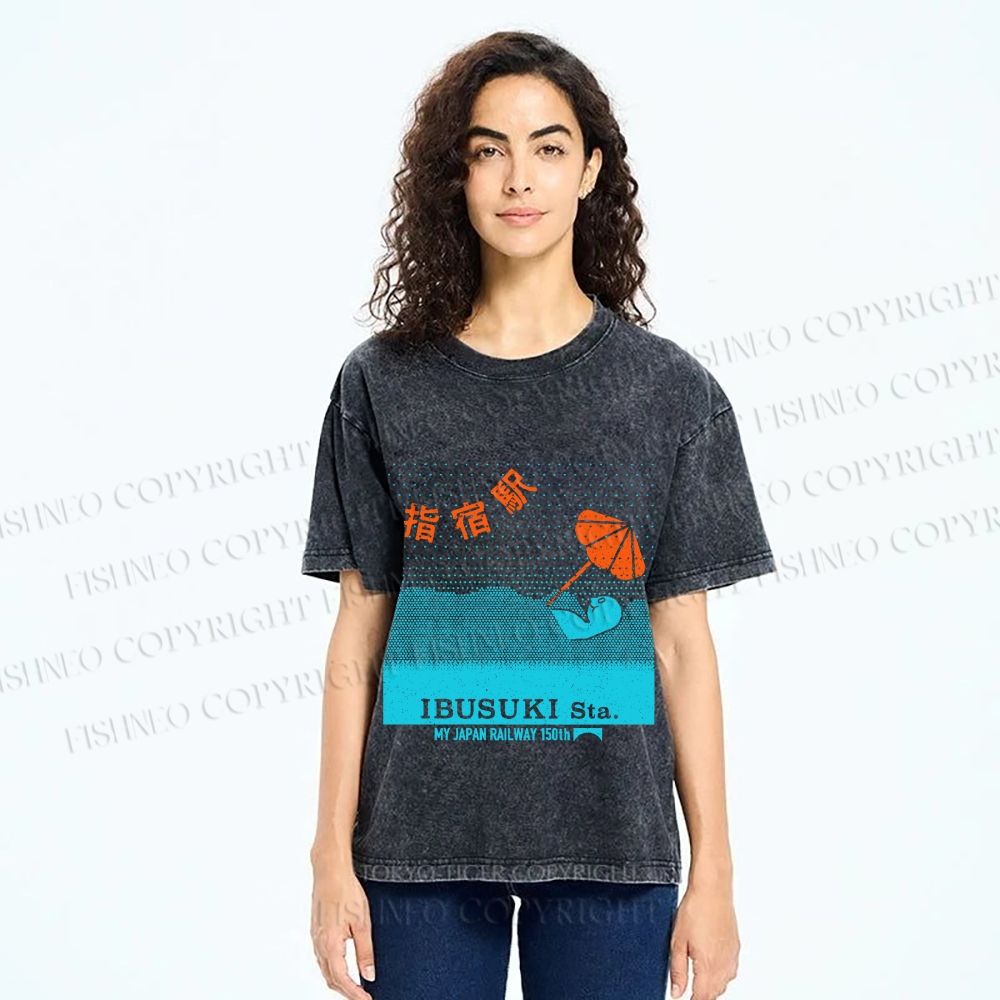 Unisex Ibusuki Station Printed Washed Tee