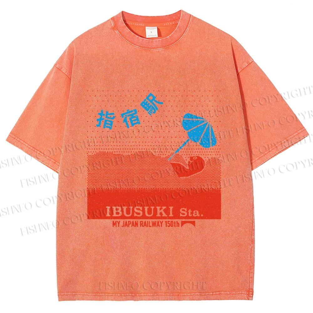 Unisex Ibusuki Station Printed Washed Tee