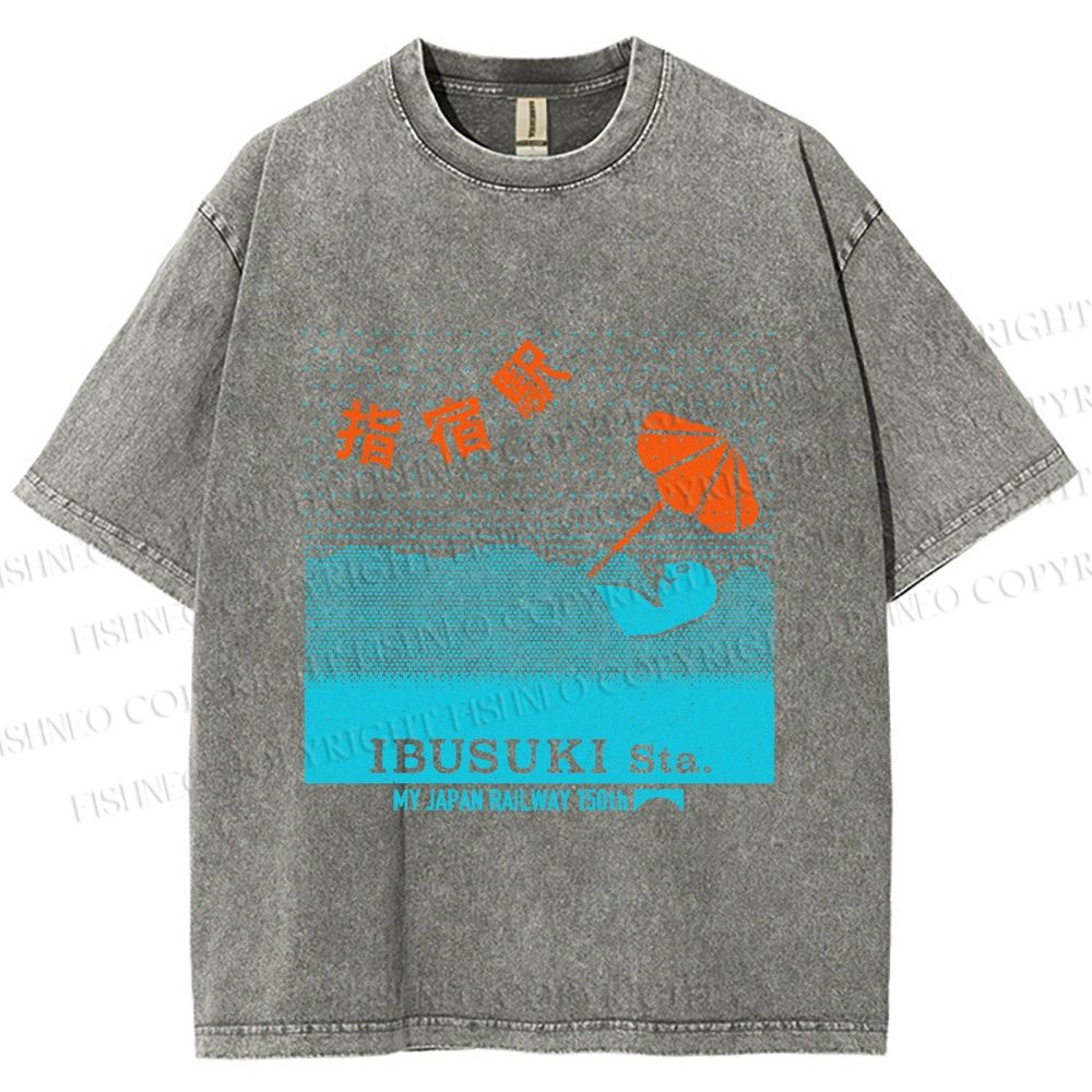 Unisex Ibusuki Station Printed Washed Tee