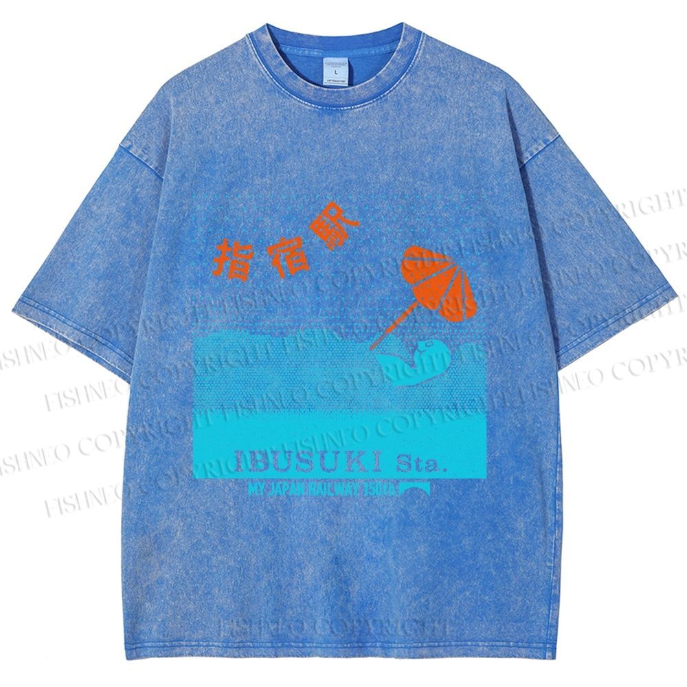 Unisex Ibusuki Station Printed Washed Tee