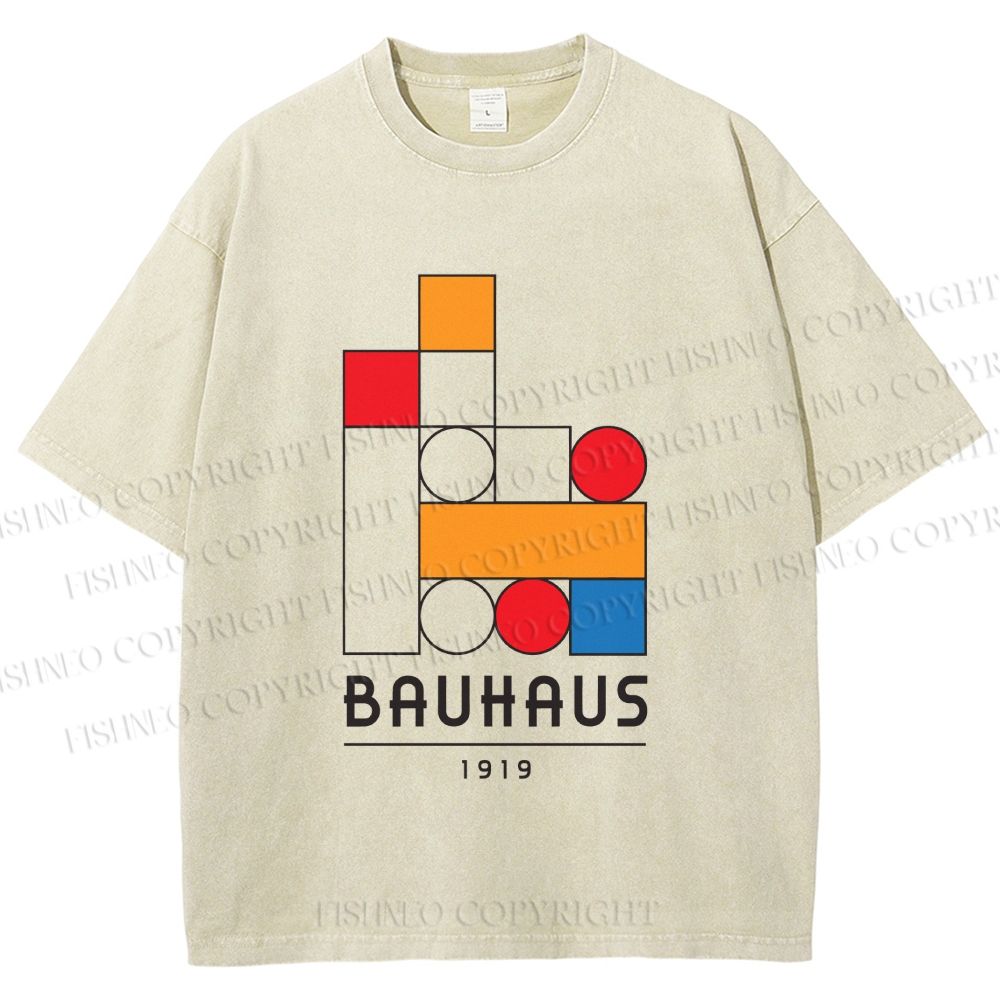 Unisex Bauhaus Colored Building Blocks Printed Washed Tee