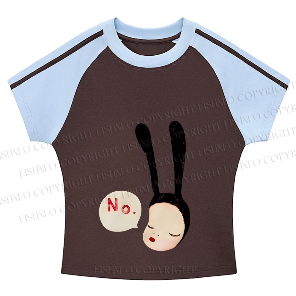 Yoshitomo Nara Printed Hot Girl Color-Blocked Striped Raglan Sleeve Short Sleeve