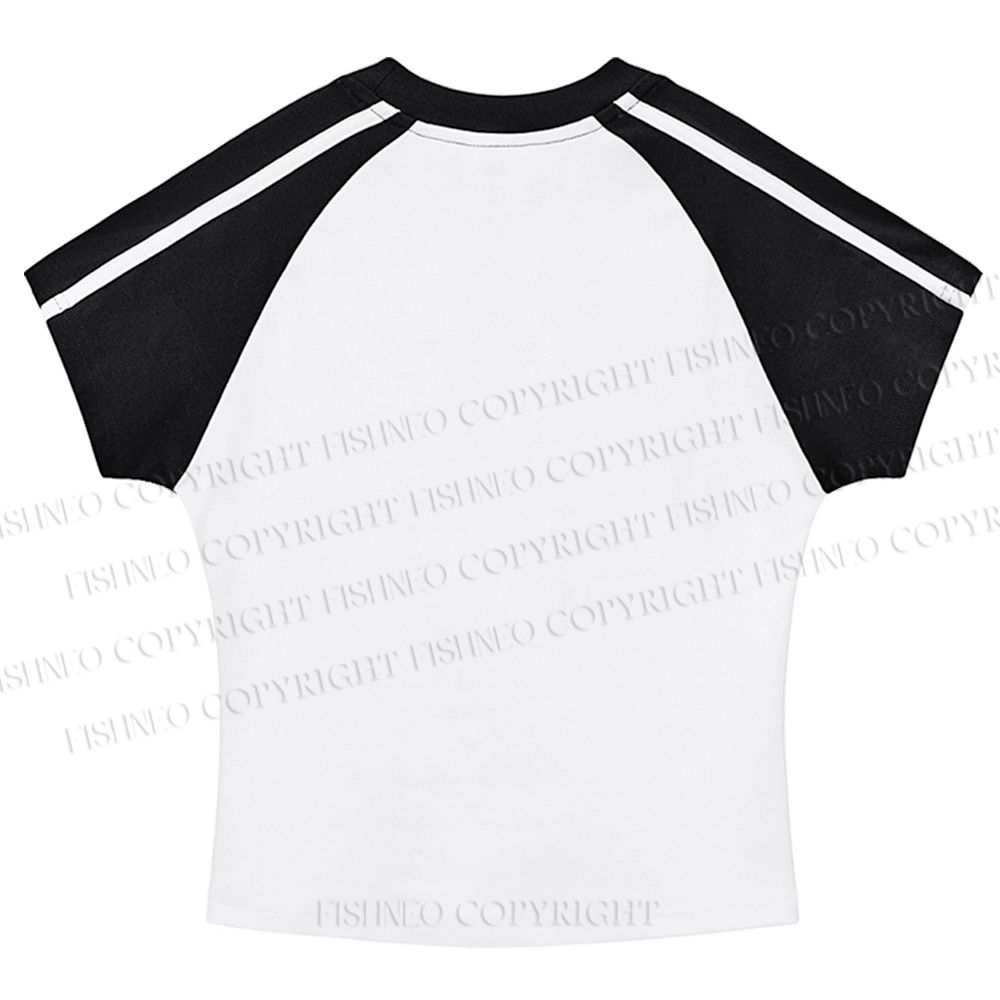 Japanese Yayoi Kusama Panther Hot girl color-blocked striped raglan sleeve short sleeve