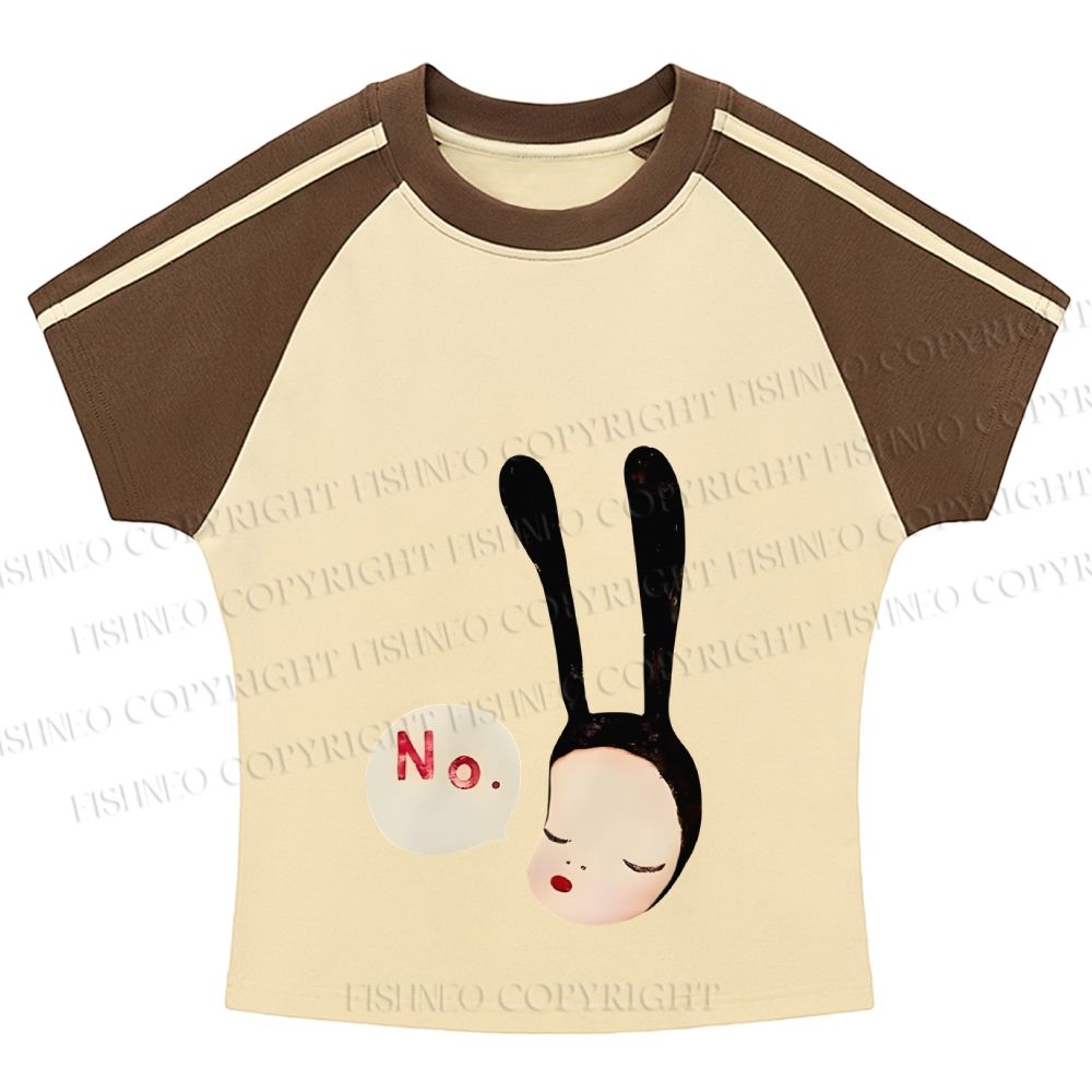 Yoshitomo Nara Printed Hot Girl Color-Blocked Striped Raglan Sleeve Short Sleeve