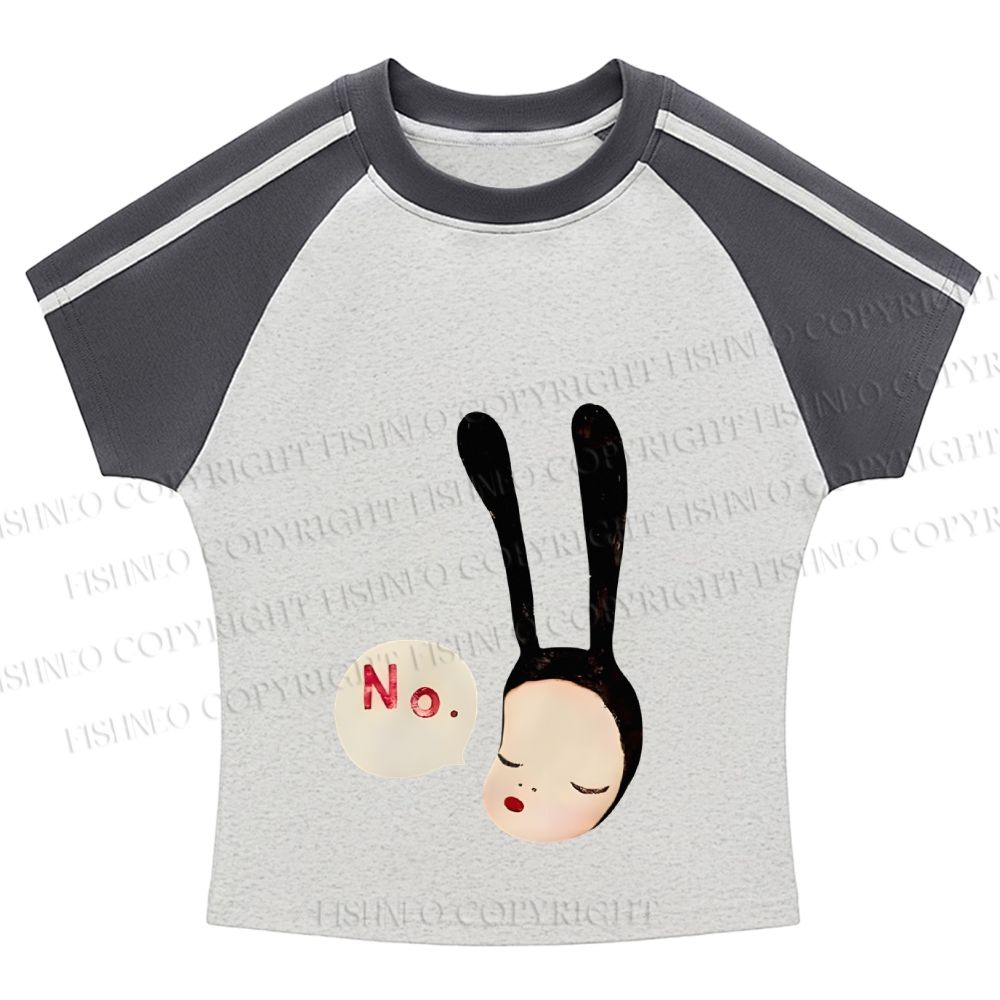 Yoshitomo Nara Printed Hot Girl Color-Blocked Striped Raglan Sleeve Short Sleeve