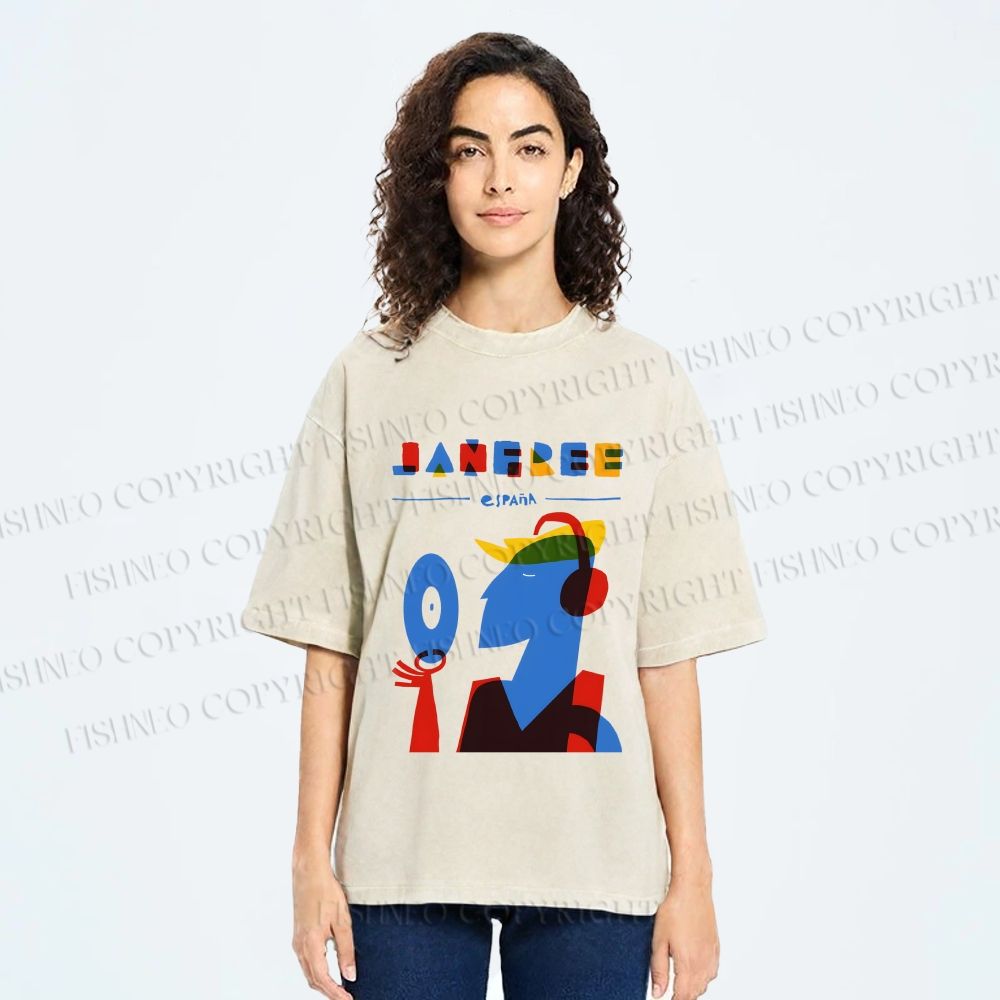 Unisex Bauhaus Style Music Man Printed Washed Tee