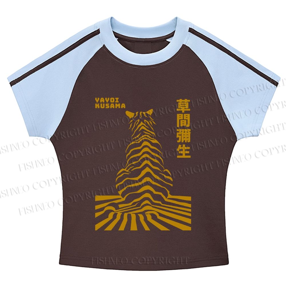Japanese Yayoi Kusama Panther Hot girl color-blocked striped raglan sleeve short sleeve