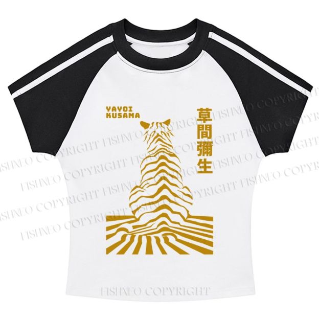 Japanese Yayoi Kusama Panther Hot girl color-blocked striped raglan sleeve short sleeve