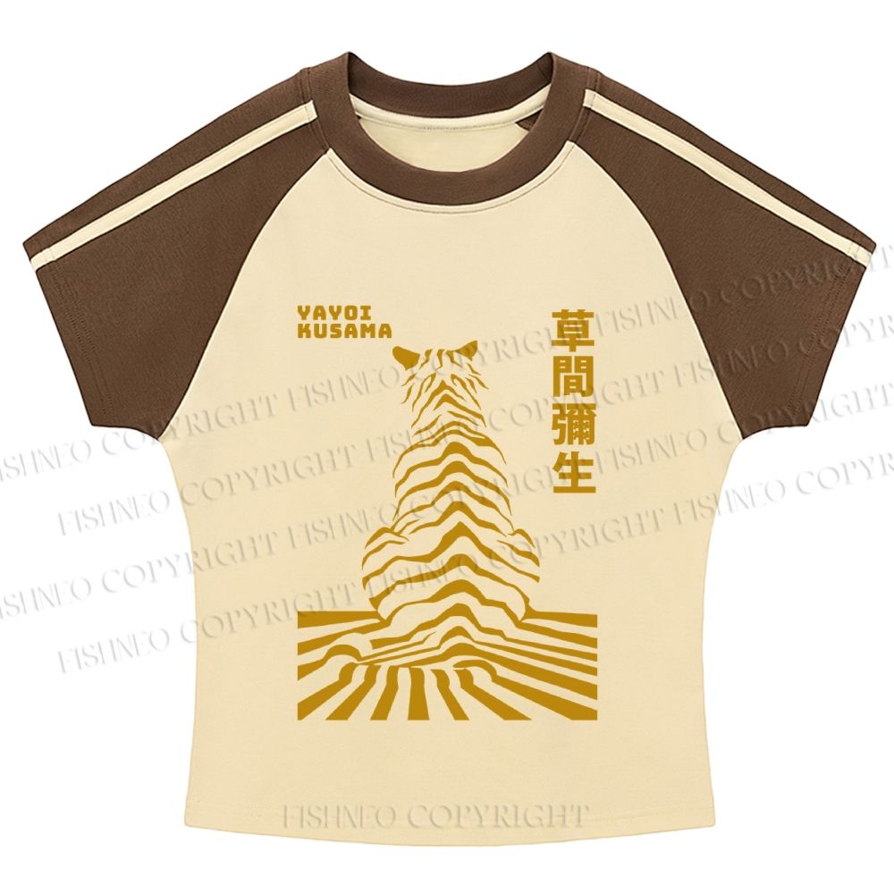 Japanese Yayoi Kusama Panther Hot girl color-blocked striped raglan sleeve short sleeve