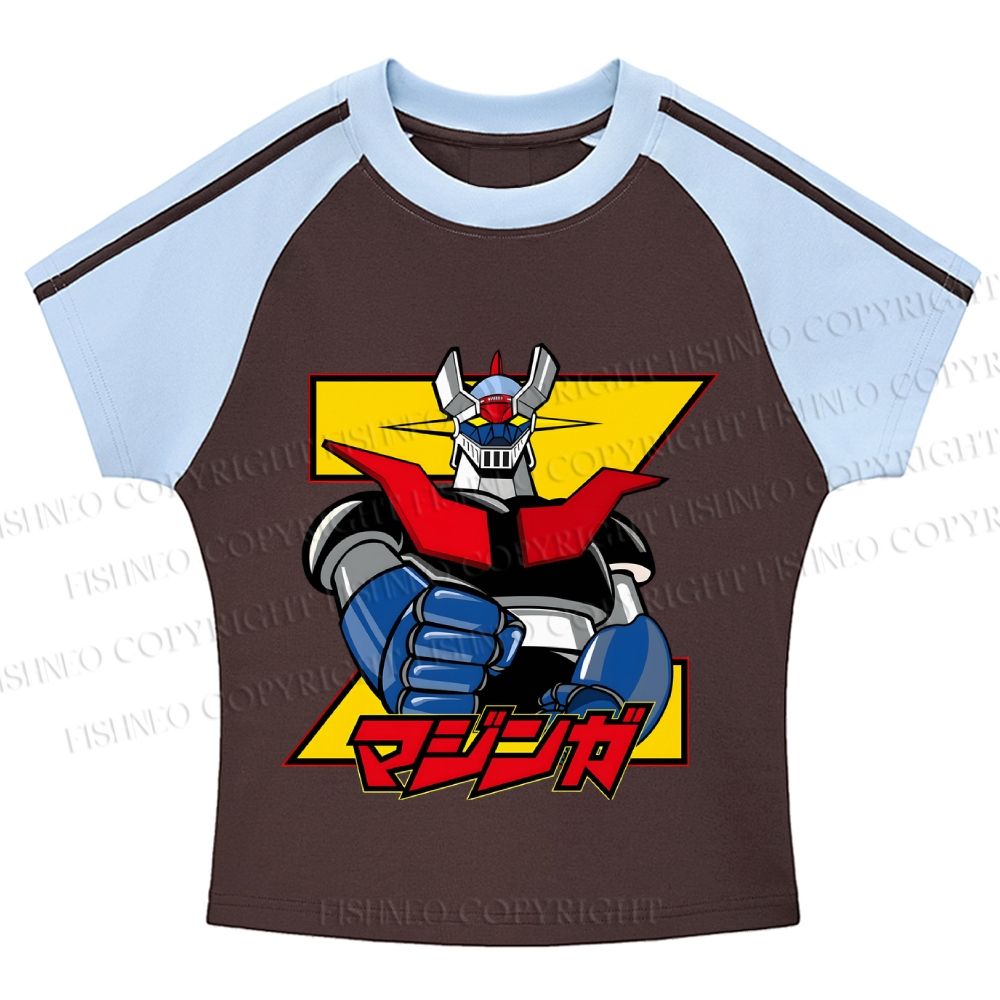 Mazinger Grendizer Hot girl color-blocked striped raglan sleeve short sleeve