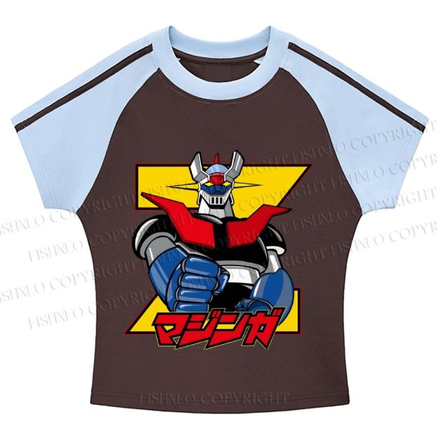 Mazinger Grendizer Hot girl color-blocked striped raglan sleeve short sleeve