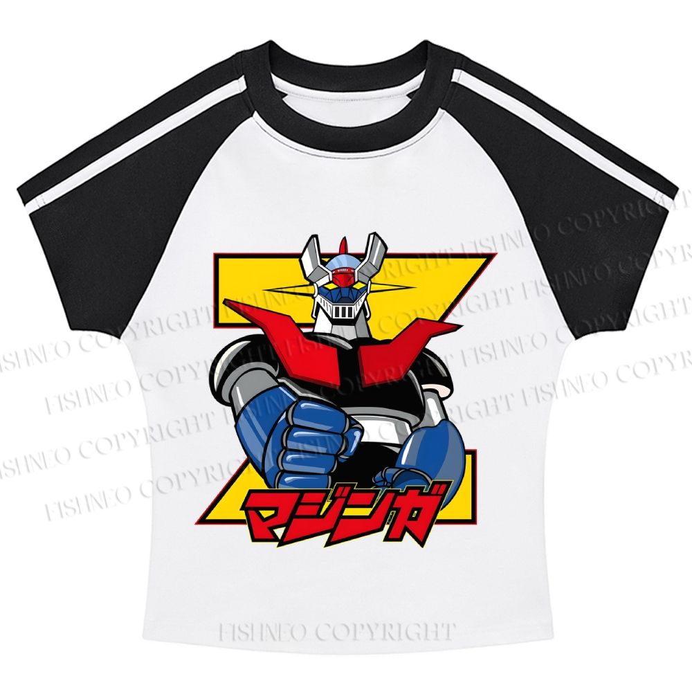 Mazinger Grendizer Hot girl color-blocked striped raglan sleeve short sleeve
