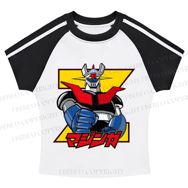 Mazinger Grendizer Hot girl color-blocked striped raglan sleeve short sleeve