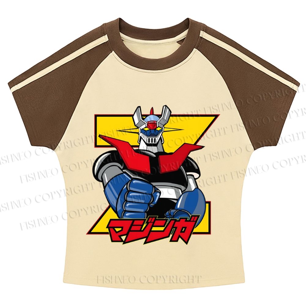 Mazinger Grendizer Hot girl color-blocked striped raglan sleeve short sleeve
