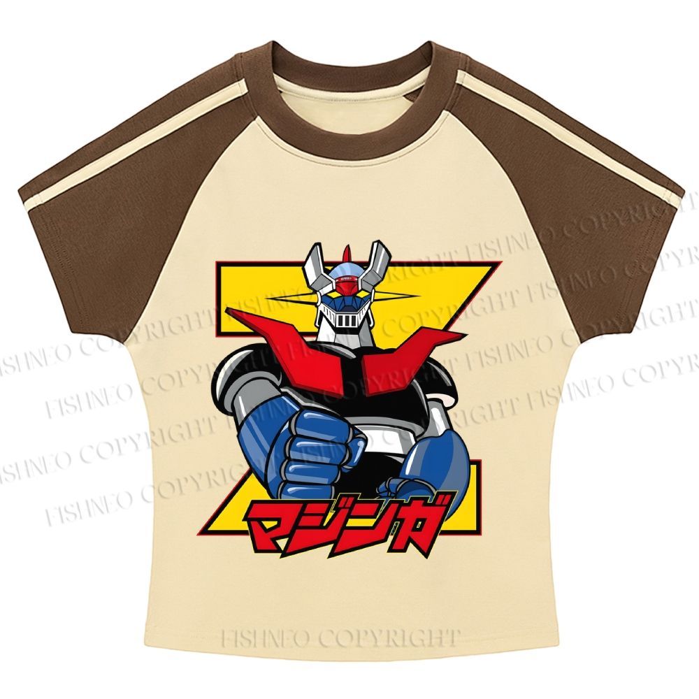 Mazinger Grendizer Hot girl color-blocked striped raglan sleeve short sleeve