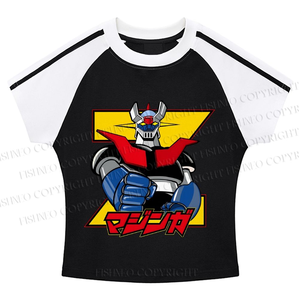 Mazinger Grendizer Hot girl color-blocked striped raglan sleeve short sleeve
