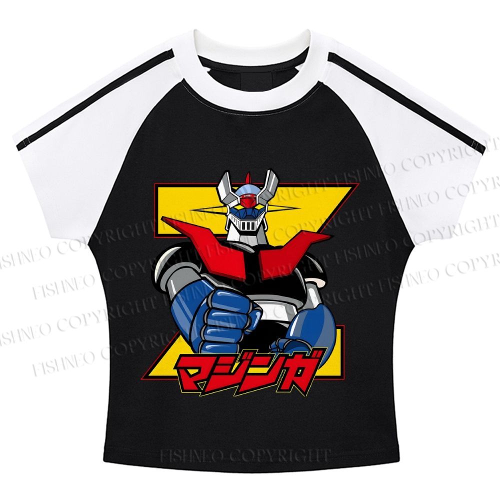 Mazinger Grendizer Hot girl color-blocked striped raglan sleeve short sleeve