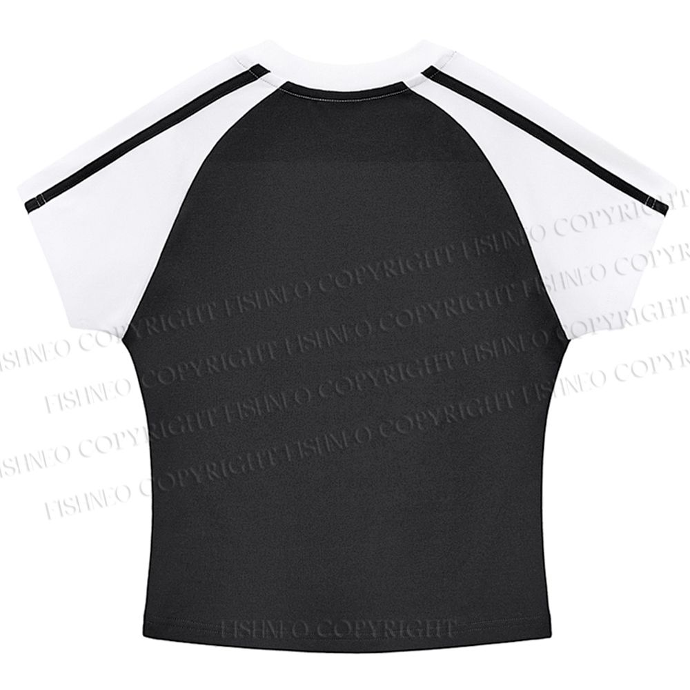 Japanese Yayoi Kusama Panther Hot girl color-blocked striped raglan sleeve short sleeve