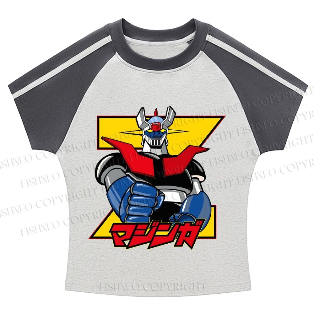 Mazinger Grendizer Hot girl color-blocked striped raglan sleeve short sleeve