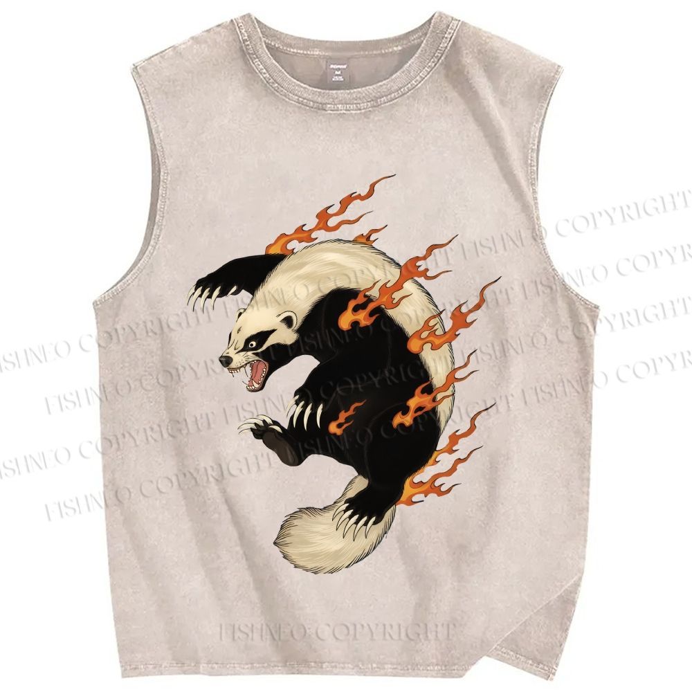 Unisex Honey Badger in Flame Printed Washed Tank Top – Fishneo