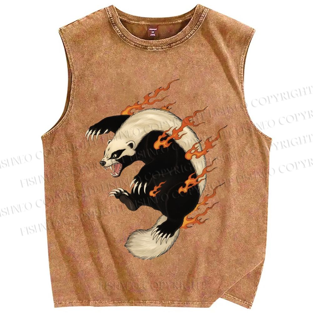 Unisex Honey Badger in Flame Printed Washed Tank Top – Fishneo