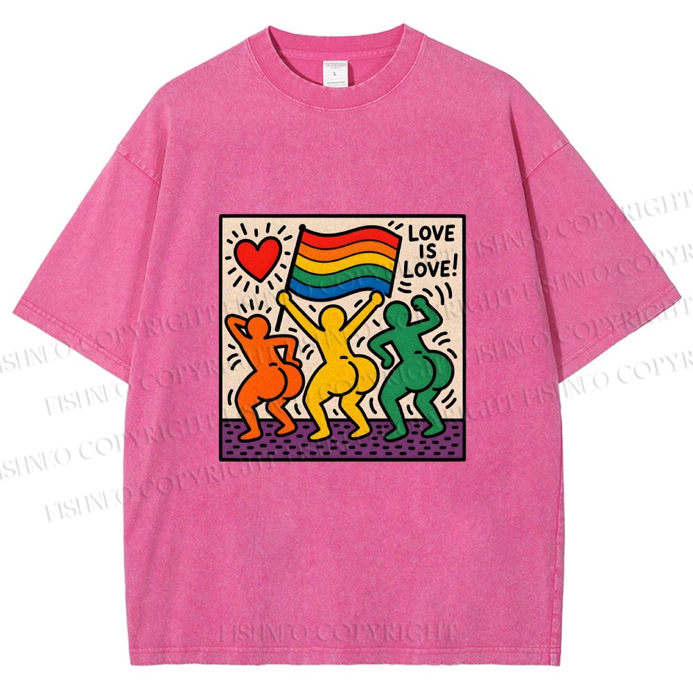 Unisex Love Is Love Printed Washed Tee