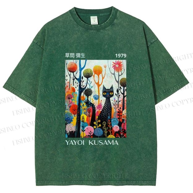 Unisex Yayoi Kusama Cat Printed Washed Tee