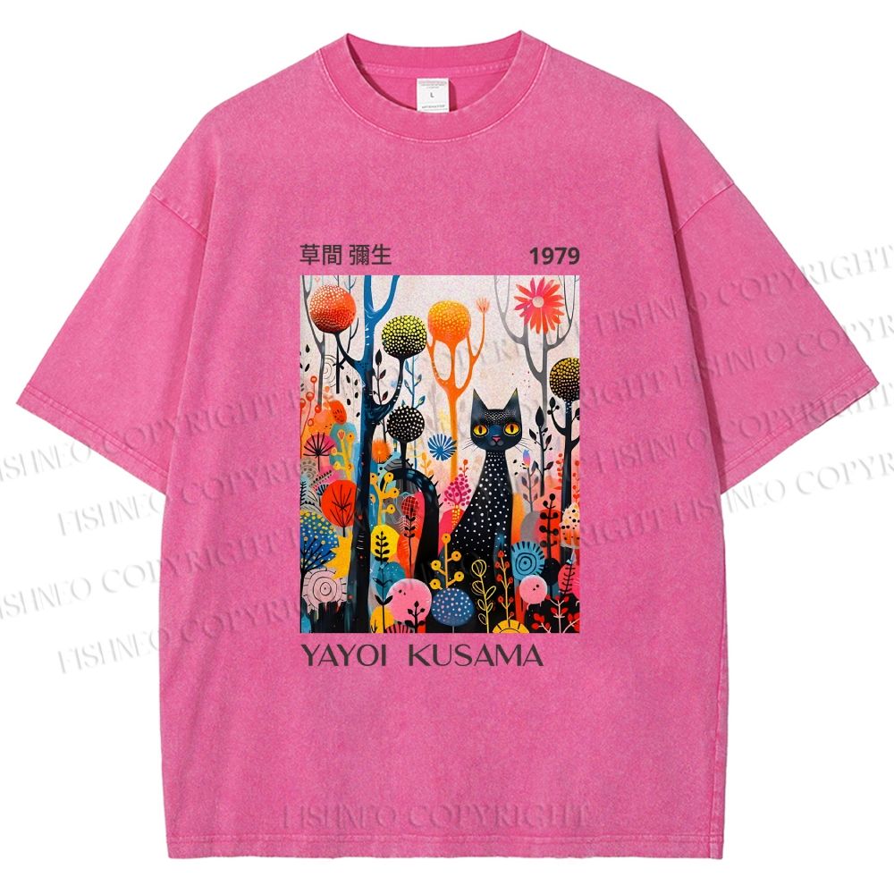 Unisex Yayoi Kusama Cat Printed Washed Tee
