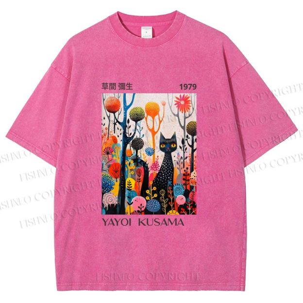 Unisex Yayoi Kusama Cat Printed Washed Tee
