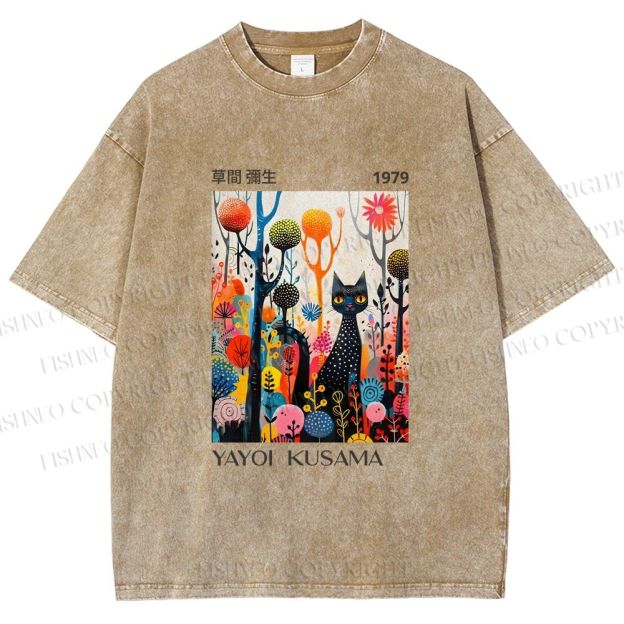 Unisex Yayoi Kusama Cat Printed Washed Tee