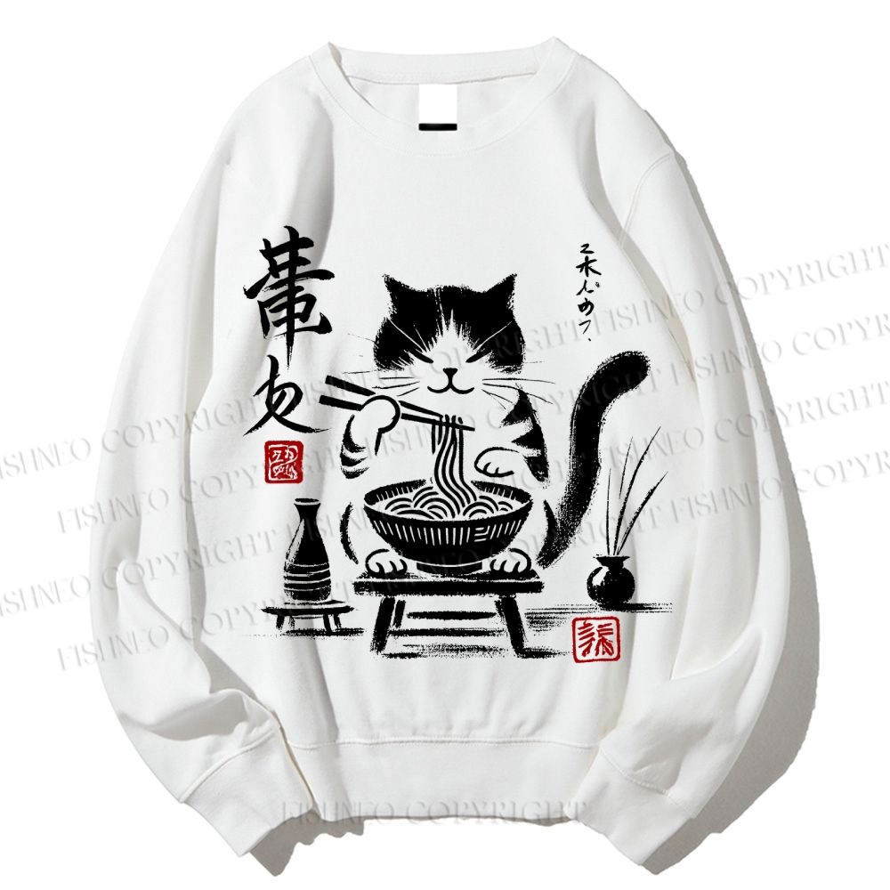 Unisex Ramen Cat Printed Sweatshirt