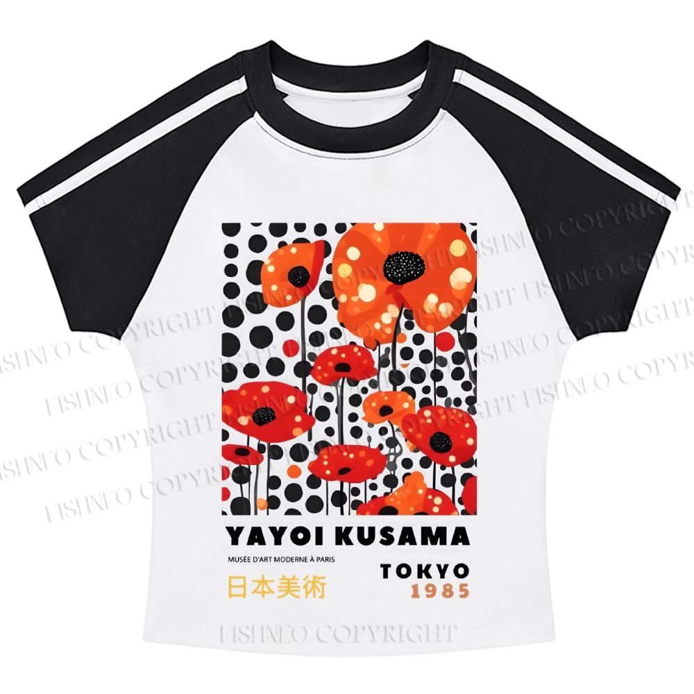 Yayoi Kusama FlowerCasual Hot girl color-blocked striped raglan sleeve short sleeve