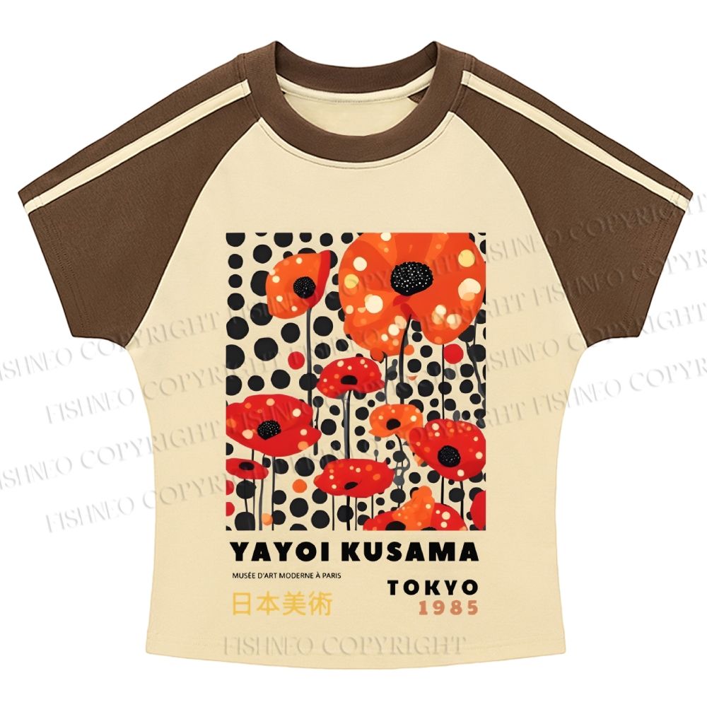 Yayoi Kusama FlowerCasual Hot girl color-blocked striped raglan sleeve short sleeve