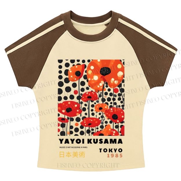 Yayoi Kusama FlowerCasual Hot girl color-blocked striped raglan sleeve short sleeve