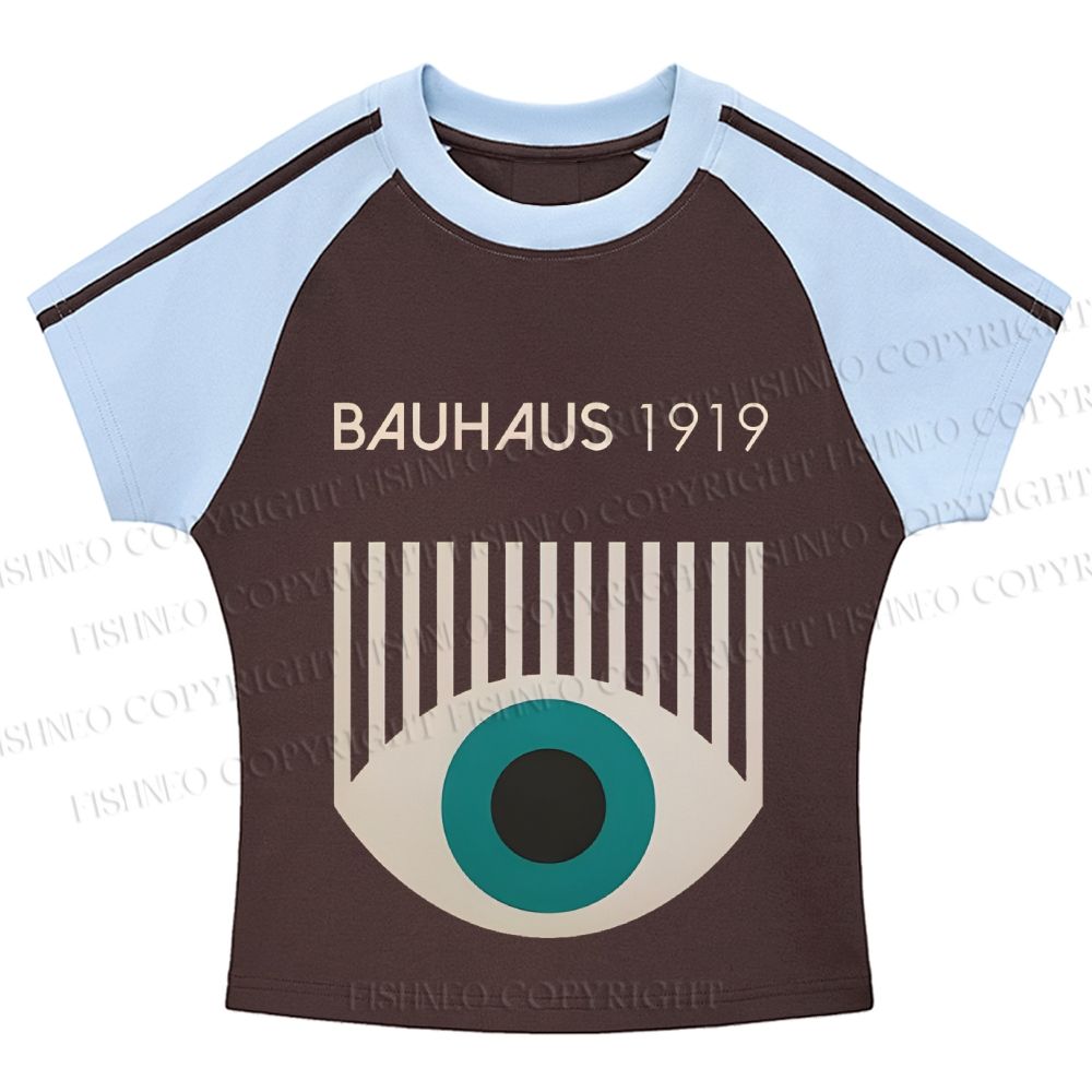 Bauhaus Geometric Eyes Hot girl color-blocked striped raglan sleeve short sleeve