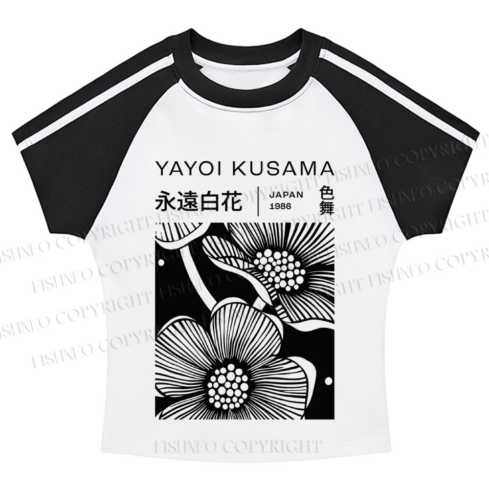 Yayoi Kusama Black Flower Hot girl color-blocked striped raglan sleeve short sleeve