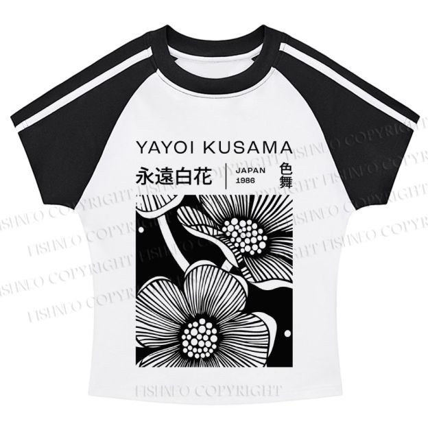 Yayoi Kusama Black Flower Hot girl color-blocked striped raglan sleeve short sleeve
