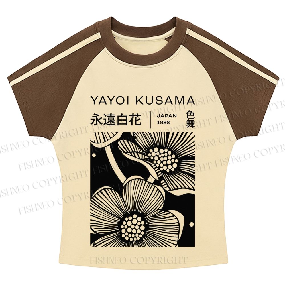 Yayoi Kusama Black Flower Hot girl color-blocked striped raglan sleeve short sleeve
