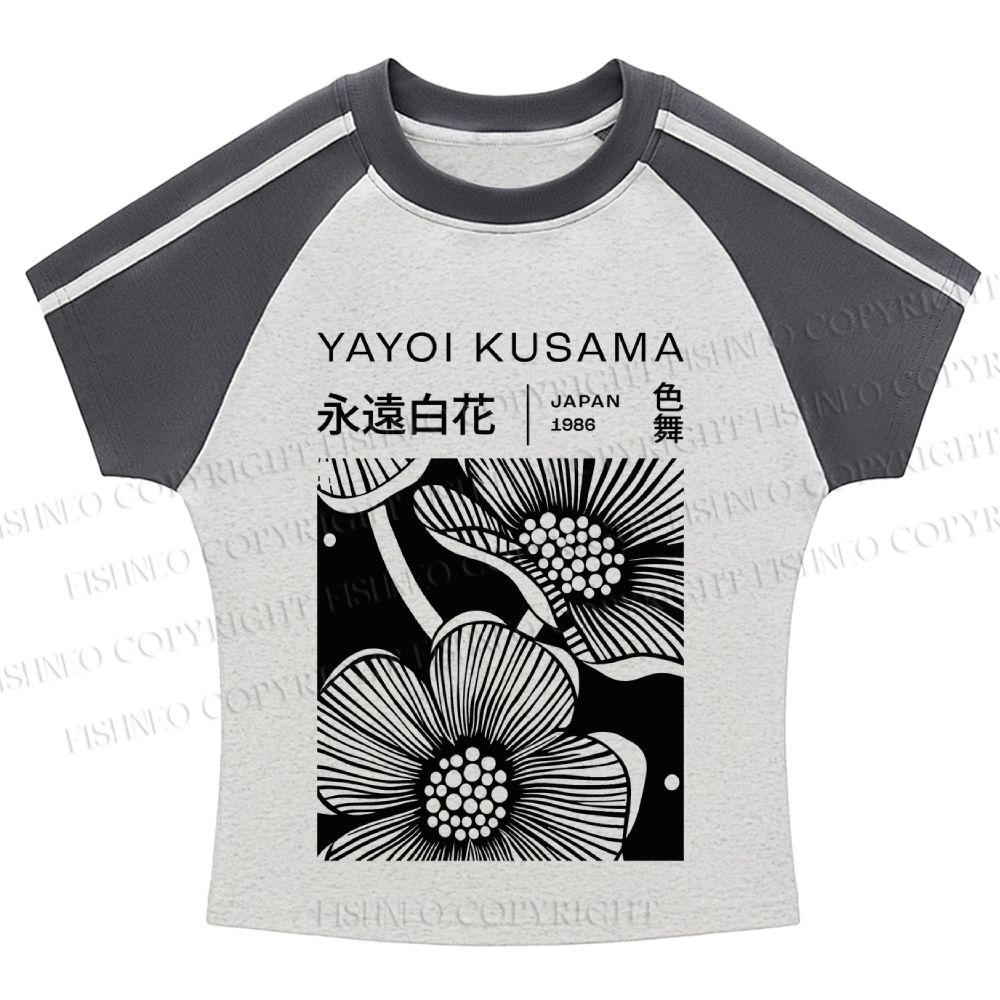 Yayoi Kusama Black Flower Hot girl color-blocked striped raglan sleeve short sleeve