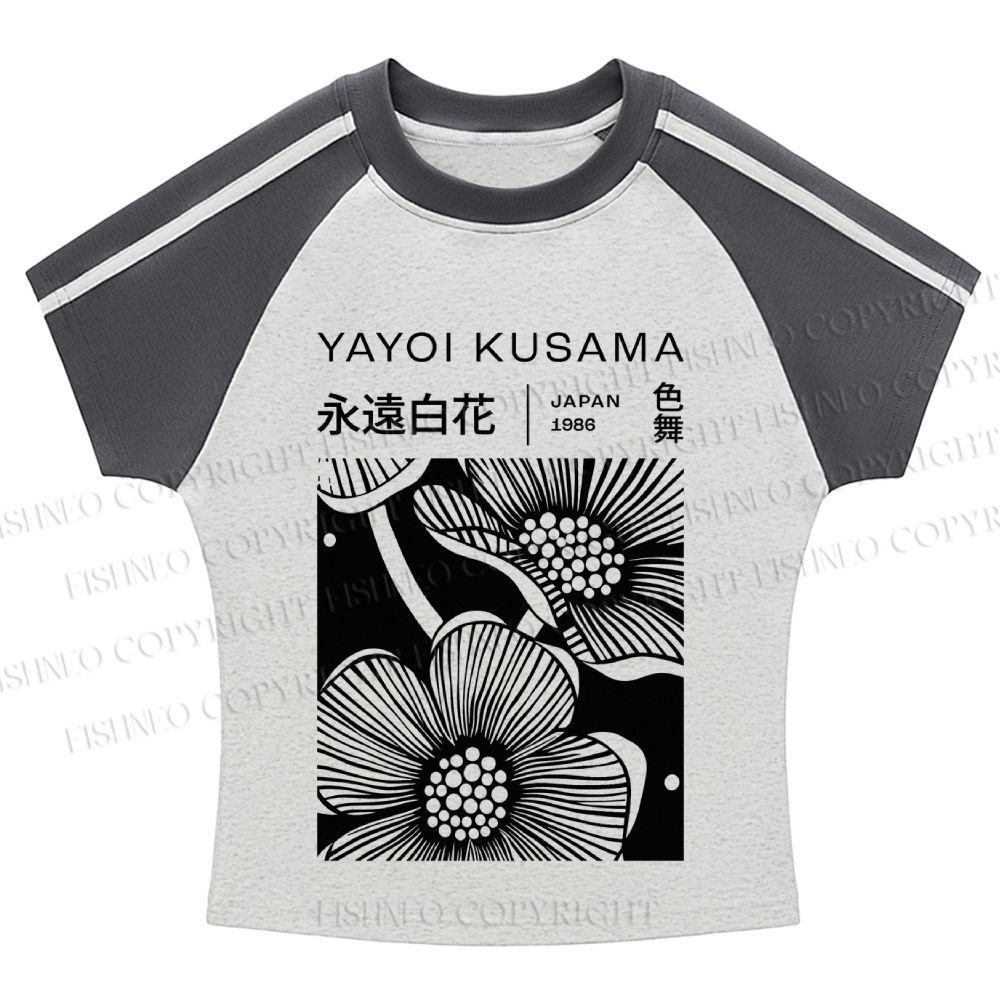 Yayoi Kusama Black Flower Hot girl color-blocked striped raglan sleeve short sleeve