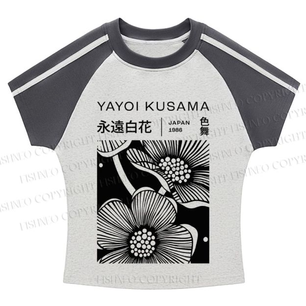 Yayoi Kusama Black Flower Hot girl color-blocked striped raglan sleeve short sleeve