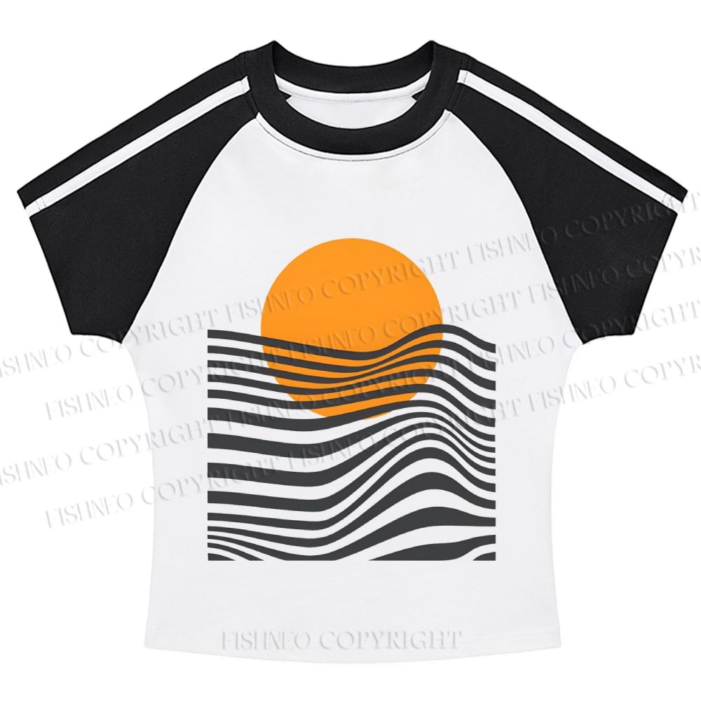 Geometric Waves Hot girl color-blocked striped raglan sleeve short sleeve
