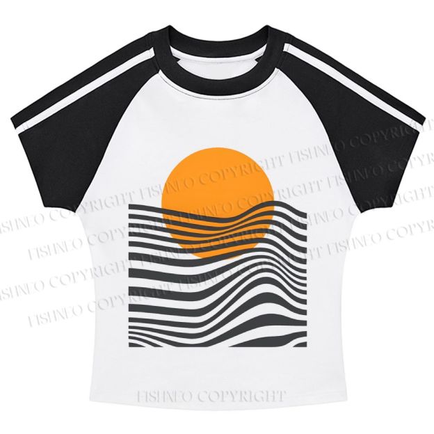 Geometric Waves Hot girl color-blocked striped raglan sleeve short sleeve