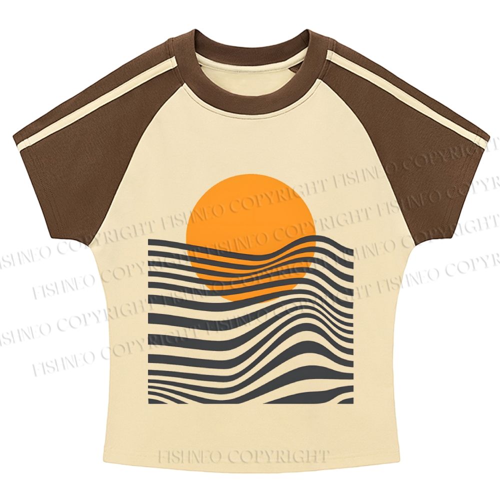 Geometric Waves Hot girl color-blocked striped raglan sleeve short sleeve