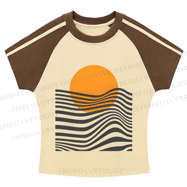 Geometric Waves Hot girl color-blocked striped raglan sleeve short sleeve