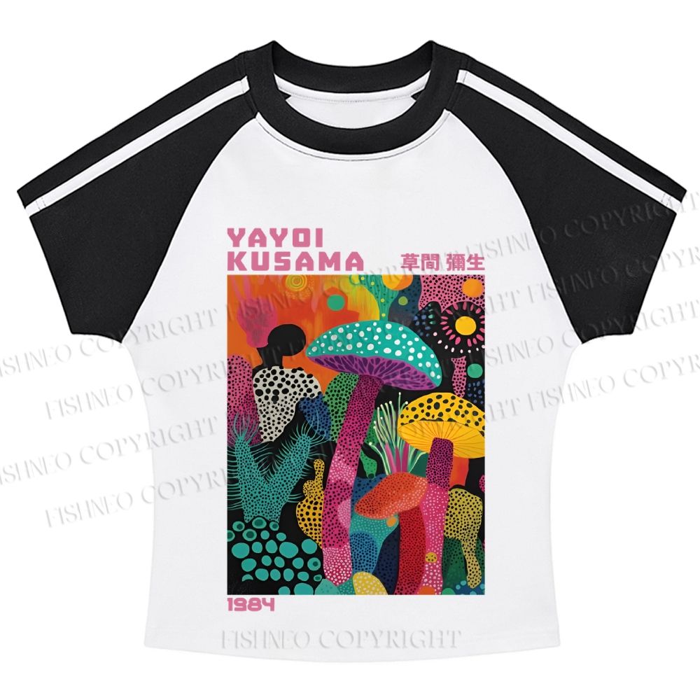 Yayoi Kusama Multicolor Mushroom Hot girl color-blocked striped raglan sleeve short sleeve