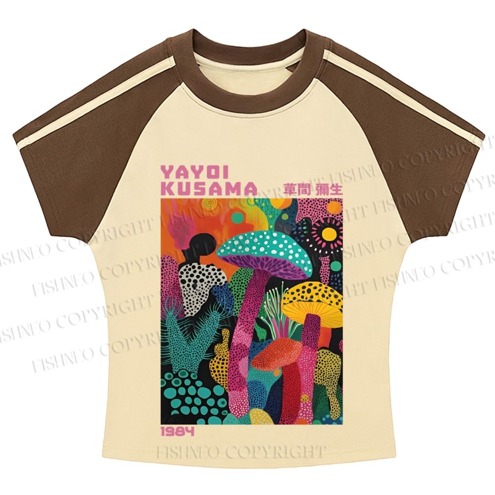 Yayoi Kusama Multicolor Mushroom Hot girl color-blocked striped raglan sleeve short sleeve