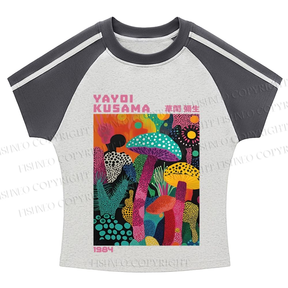 Yayoi Kusama Multicolor Mushroom Hot girl color-blocked striped raglan sleeve short sleeve