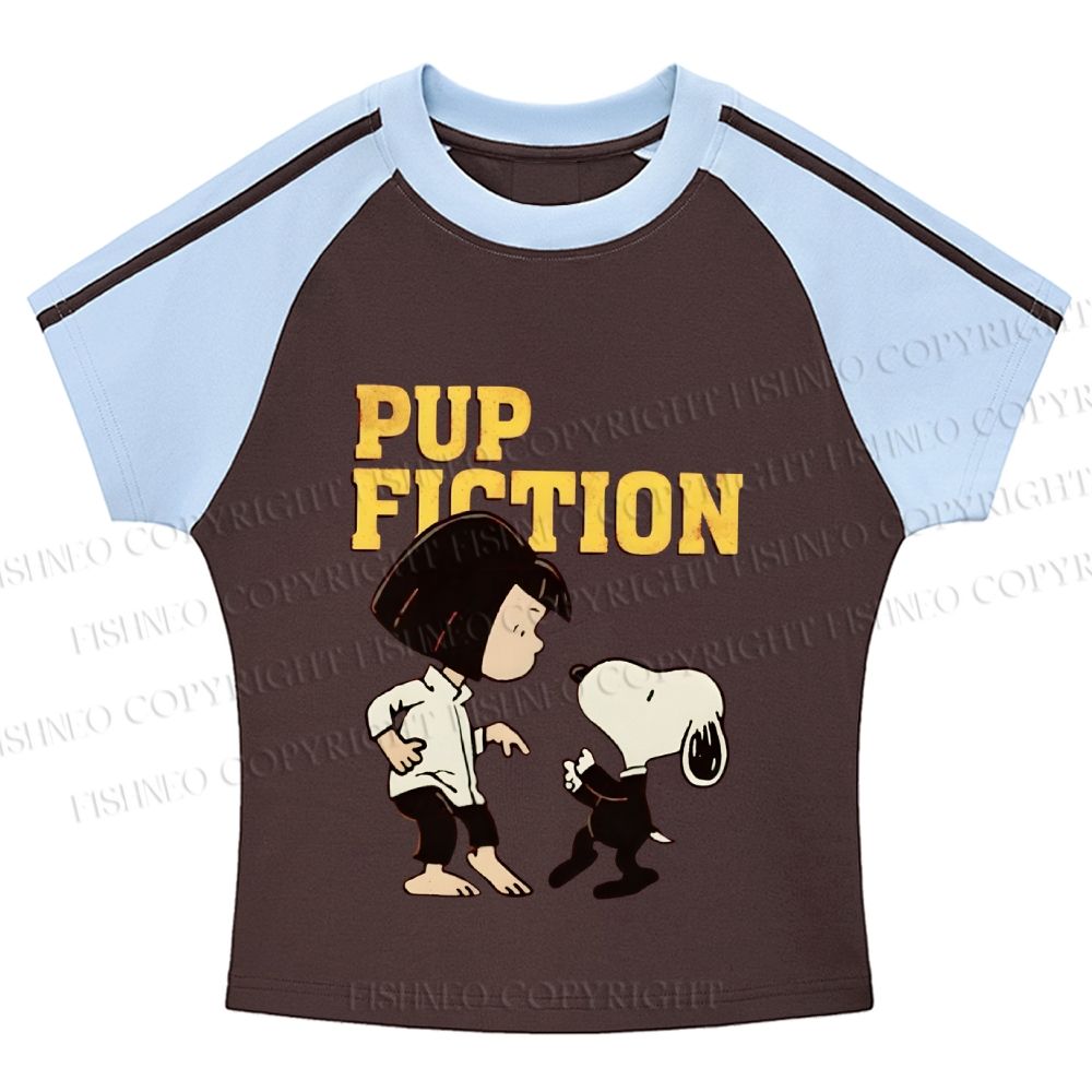Pup Fiction Snoopy Hot girl color-blocked striped raglan sleeve short sleeve