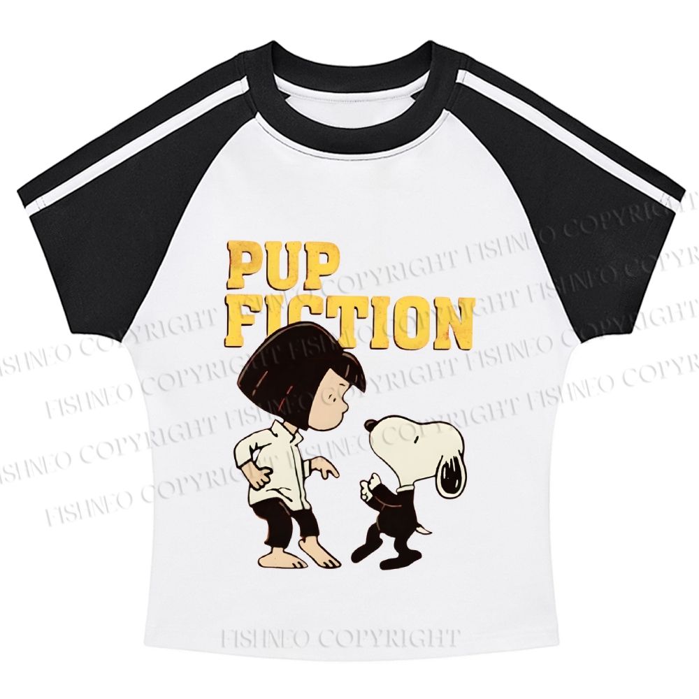 Pup Fiction Snoopy Hot girl color-blocked striped raglan sleeve short sleeve